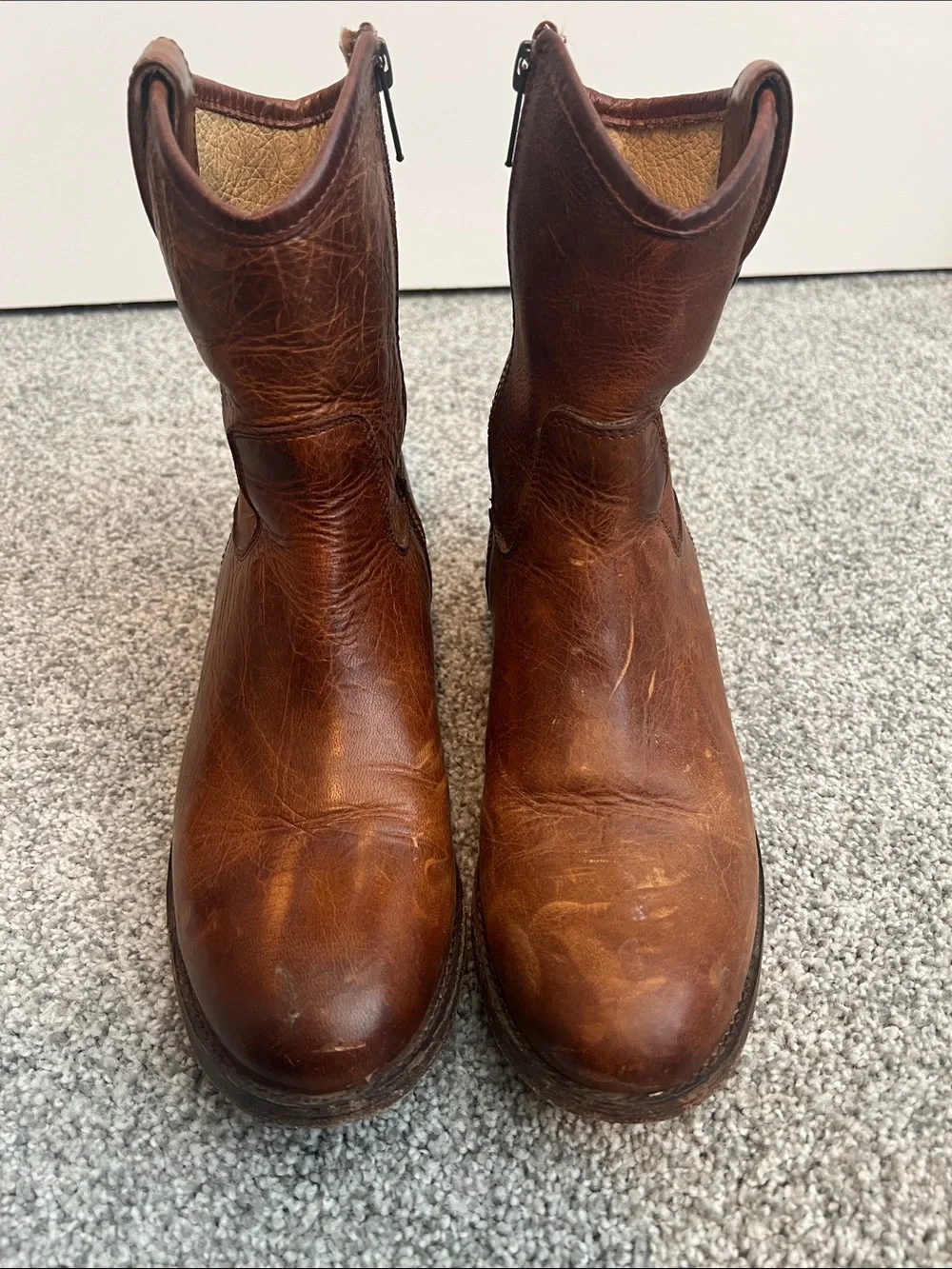 Frye Brown Leather Mid-Calf Zip Boots - Picture 3 of 6